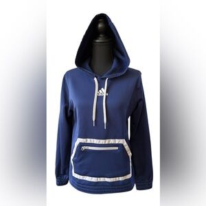 Adidas Blue Hoodie with Gray Trim Accents and Kangaroo Pocket with Zipper Pocket